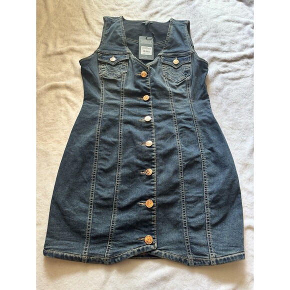 True Religion Women's Fitted Denim Vest Dress L - Picture 1 of 16